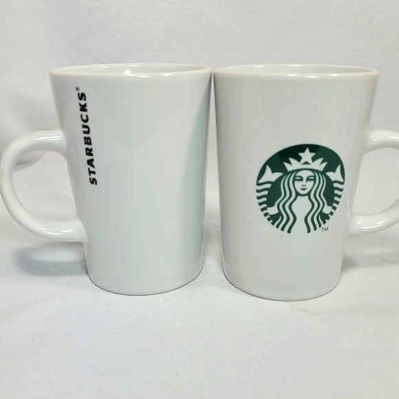 Starbuck 2011 Tall White Coffee Mugs 10.6 oz   Set of 2 - Picture 1 of 9